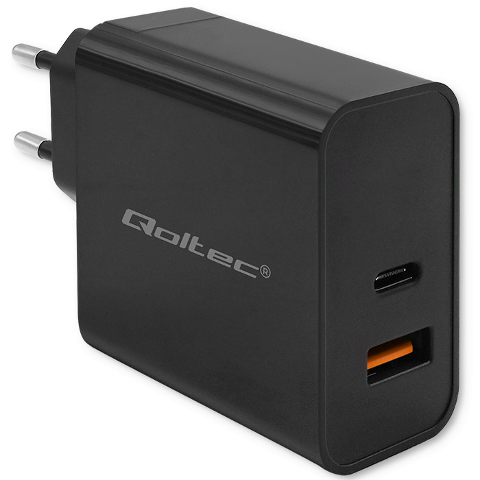Qoltec Super rýchla PD nabíjačka | 1x USB-C | 1x USB | 90 W | 5 – 20 V | 2,4 – 4,35 A